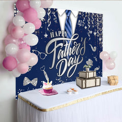 Lofaris Toile de fond bleu marine Joyeuse Fête des Pères avec cravate et paillettes argentées, arrière-plan pour célébration et séance photo