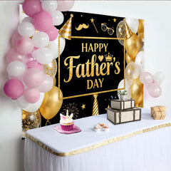 Lofaris Toile de fond noire et or pour la Fête des Pères avec ballons et paillettes, élégant décor de célébration pour studio photo