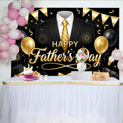 Lofaris Toile de fond noire et or pour la Fête des Pères avec costume et ballons, élégant décor de célébration pour papa