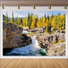 Lofaris Toile de fond de photographie chute d'eau avec rochers et forêt d'automne, magnifique arrière-plan de paysage naturel pour studio photo