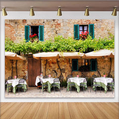 Lofaris Toile de fond de photographie terrasse de café rustique, magnifique arrière-plan pour studio photo ou événement extérieur