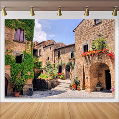 Lofaris Toile de fond de photographie paysage de village pierres et lierre, magnifique arrière-plan ruelle européenne pour studio photo