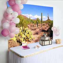 Lofaris Toile de fond de photographie paysage désertique avec cactus et ciel bleu, magnifique arrière-plan naturel pour studio photo