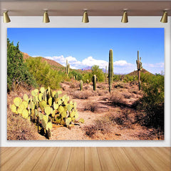 Lofaris Toile de fond de photographie paysage désertique avec cactus et ciel bleu, magnifique arrière-plan naturel pour studio photo