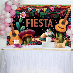 Lofaris Toile de fond pour fête mexicaine avec guitares et sombreros, décoration de fête vibrante pour célébration festive