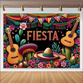 Lofaris Toile de fond pour fête mexicaine avec guitares et sombreros, décoration de fête vibrante pour célébration festive