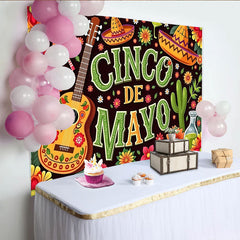 Lofaris Toile de fond festive Cinco de Mayo avec guitare et sombreros colorés, décor de fête mexicaine pour célébration et studio photo