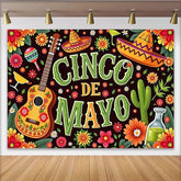 Lofaris Toile de fond festive Cinco de Mayo avec guitare et sombreros colorés, décor de fête mexicaine pour célébration et studio photo