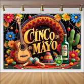 Lofaris Toile de fond festive Cinco de Mayo avec guitare, maracas et cactus, magnifique décor pour célébration mexicaine