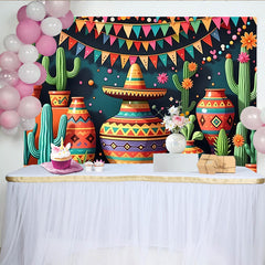 Lofaris Toile de fond pour fête mexicaine avec cactus et sombrero coloré, décor vibrant pour célébration et photographie de studio