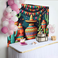 Lofaris Toile de fond pour fête mexicaine avec cactus et sombrero coloré, décor vibrant pour célébration et photographie de studio