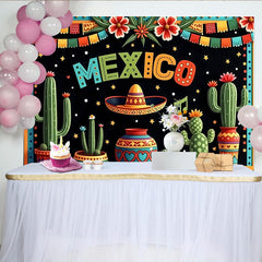 Lofaris Toile de fond pour fête mexicaine avec cactus et sombrero colorés, magnifique décor de carnaval pour studio photo