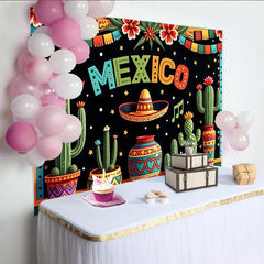 Lofaris Toile de fond pour fête mexicaine avec cactus et sombrero colorés, magnifique décor de carnaval pour studio photo