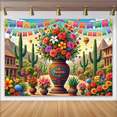Lofaris Toile de fond de Fiesta Mexicaine avec fleurs colorées et cactus, magnifique décor pour célébration festive et séance photo