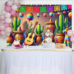 Lofaris Toile de fond fête mexicaine colorée avec cactus et sombreros, décor festif pour célébration et studio photo
