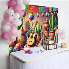 Lofaris Toile de fond fête mexicaine colorée avec cactus et sombreros, décor festif pour célébration et studio photo