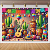 Lofaris Toile de fond fête mexicaine colorée avec cactus et sombreros, décor festif pour célébration et studio photo
