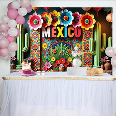 Lofaris Toile de fond colorée pour fiesta mexicaine avec cactus et fleurs, magnifique arrière-plan de fête pour célébration ou studio photo