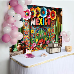 Lofaris Toile de fond colorée pour fiesta mexicaine avec cactus et fleurs, magnifique arrière-plan de fête pour célébration ou studio photo