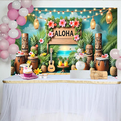 Lofaris Toile de fond Aloha tropicale avec palmiers et ananas, magnifique arrière-plan pour fête hawaïenne et studio photo