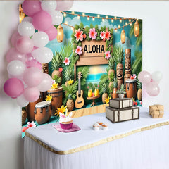 Lofaris Toile de fond Aloha tropicale avec palmiers et ananas, magnifique arrière-plan pour fête hawaïenne et studio photo