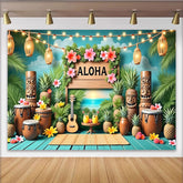 Lofaris Toile de fond Aloha tropicale avec palmiers et ananas, magnifique arrière-plan pour fête hawaïenne et studio photo