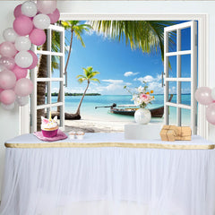 Lofaris Toile de fond de photographie vue sur plage tropicale avec fenêtre ouverte, arrière-plan estival pour studio photo et décoration murale