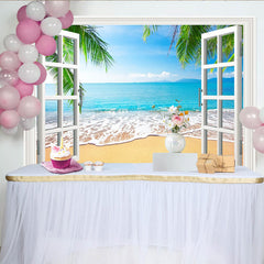 Lofaris Toile de fond de photographie plage tropicale avec fenêtre, magnifique décor de studio photo paysage marin