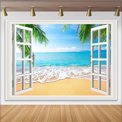 Lofaris Toile de fond de photographie plage tropicale avec fenêtre, magnifique décor de studio photo paysage marin