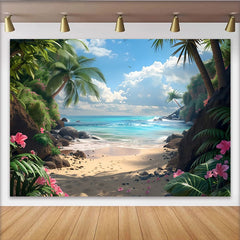 Lofaris Toile de fond de photographie plage tropicale idyllique et palmiers, arrière-plan estival pour studio photo