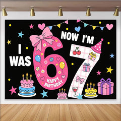 Lofaris Toile de fond joyeux anniversaire 7 ans avec gâteaux et ballons, décor de fête d'enfants noir et coloré pour séance photo