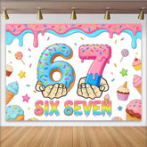 Lofaris Toile de fond pour anniversaire 67 ans avec chiffres donuts et bonbons, décor de fête joyeuse pour studio photo