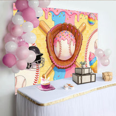 Lofaris Toile de fond baseball et douceurs avec glaçage rose et pépites colorées, arrière-plan amusant pour studio photo ou fête d'enfants