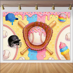 Lofaris Toile de fond baseball et douceurs avec glaçage rose et pépites colorées, arrière-plan amusant pour studio photo ou fête d'enfants