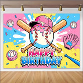 Lofaris Toile de fond pour anniversaire baseball coloré avec batte et gant, arrière-plan de fête joyeux anniversaire pour enfants