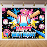 Lofaris Toile de fond pour anniversaire thème baseball avec battes et balles colorées, magnifique décor de fête pour studio photo et photomaton