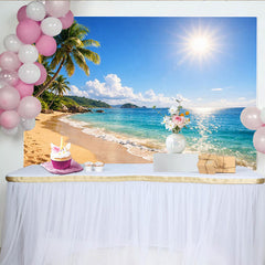 Lofaris Toile de fond de photographie plage tropicale avec palmiers et mer turquoise, décor estival paradisiaque pour studio photo ou événement