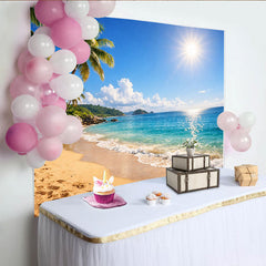 Lofaris Toile de fond de photographie plage tropicale avec palmiers et mer turquoise, décor estival paradisiaque pour studio photo ou événement