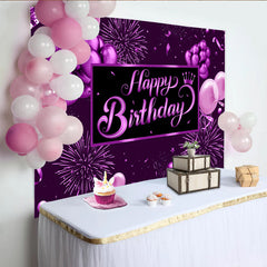 Lofaris Toile de fond anniversaire violette avec ballons et couronne, arrière-plan festif pour décoration de fête et studio photo
