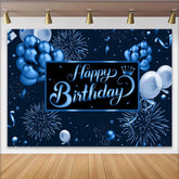 Lofaris Toile de fond joyeux anniversaire bleue avec ballons et feux d'artifice, magnifique arrière-plan de fête pour célébration