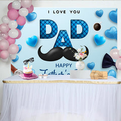 Lofaris Toile de fond bleue Fête des Pères avec cœurs et moustache, élégant arrière-plan pour studio photo et célébration