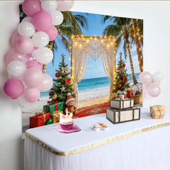 Lofaris Toile de fond de Noël tropicale avec palmiers et arche lumineuse, magnifique arrière-plan pour décor de fête et séance photo