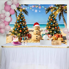 Lofaris Toile de fond de Noël tropicale avec bonhomme de neige et palmiers, décor de plage festif pour studio photo