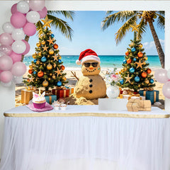 Lofaris Toile de fond de Noël tropicale avec bonhomme de neige de sable, décor festif pour studio photo et célébrations d'hiver
