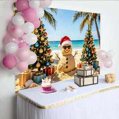 Lofaris Toile de fond de Noël tropicale avec bonhomme de neige de sable, décor festif pour studio photo et célébrations d'hiver