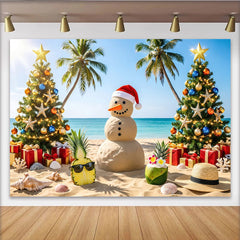 Lofaris Toile de fond de Noël tropicale avec bonhomme de neige et palmiers, arrière-plan festif pour photos de vacances