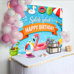 Lofaris Toile de fond joyeux anniversaire thème piscine éclaboussures et jeux, arrière-plan d'été pour fête et séance photo