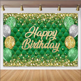 Lofaris Toile de fond anniversaire verte et or avec ballons et paillettes, magnifique décor de fête pour studio photo