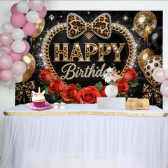 Lofaris Toile de fond glamour anniversaire léopard or et roses rouges, magnifique décor de fête pour célébration élégante et studio photo