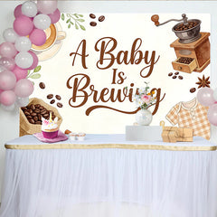 Lofaris Toile de fond pour baby shower un bébé est en route avec café et biberon, décor aquarelle pour annonce de grossesse et séance photo
